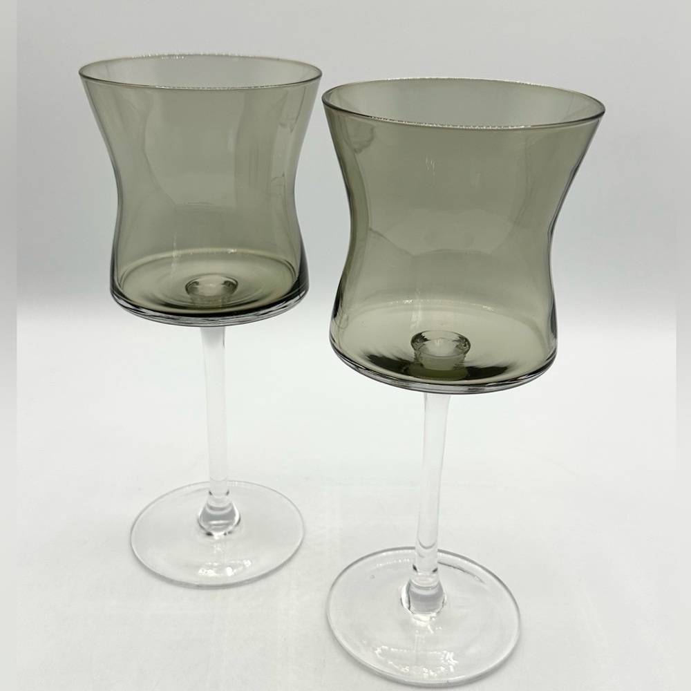 2 Artland Soho Smoke Colored Hourglass Shaped Wine Glasses.